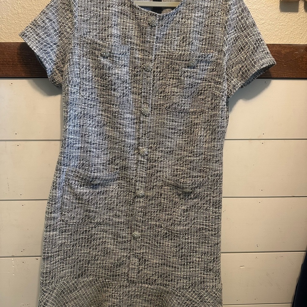 Grace Karin Black and White Textured Tweed Shift Dress